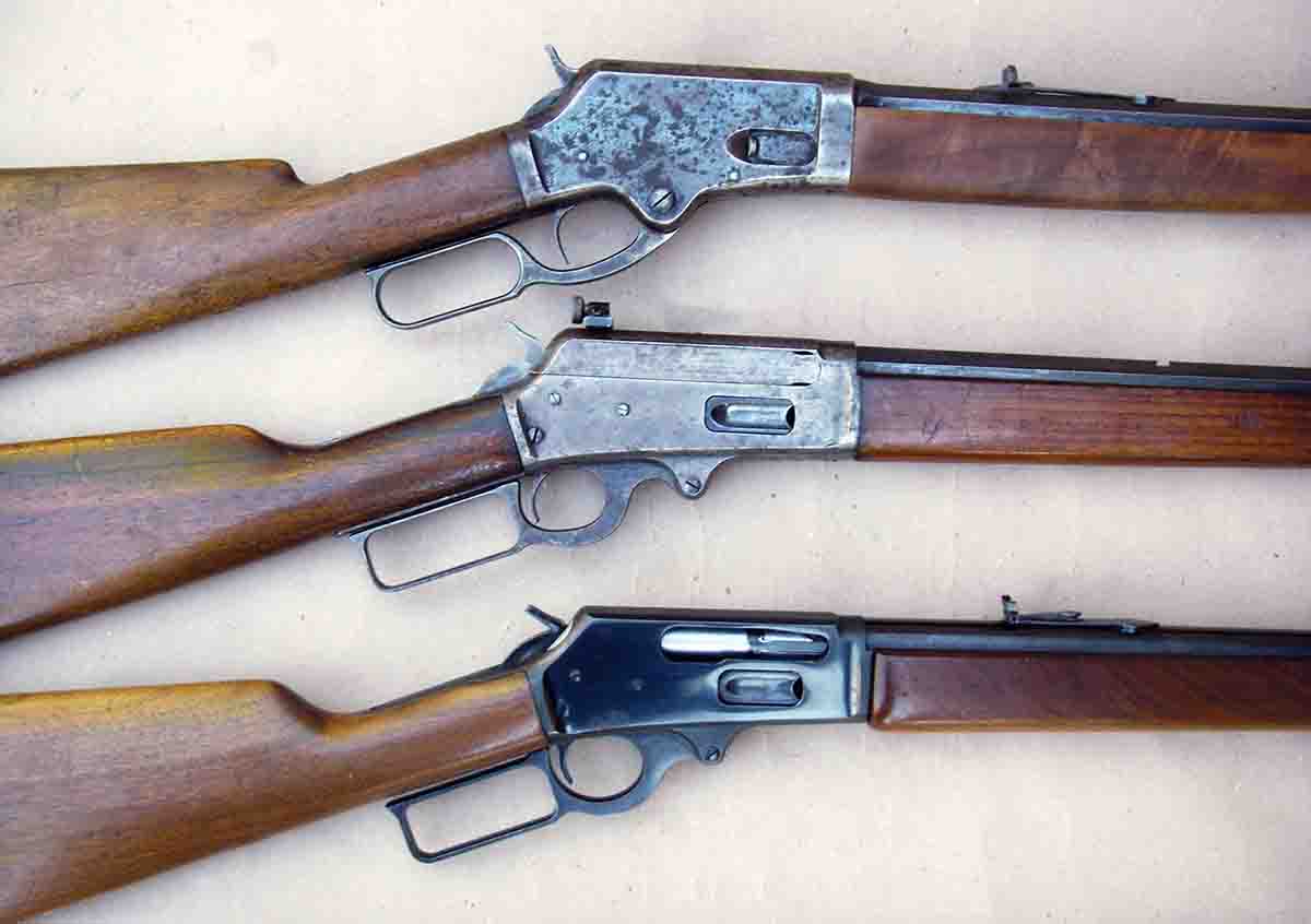 Marlin lever actions chambered in .45-70 have long been popular. Top to bottom: A Model 1881, an original Model 1895 and a Model 1895 (1972 vintage). Note that each rifle is built on a different receiver.